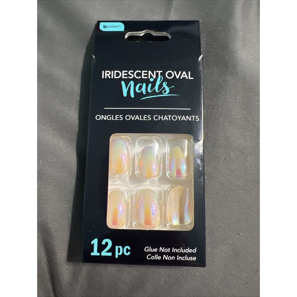 b•color Iridescent Fashion Press-On Nails‎ 12 pc. Short Oval Beige